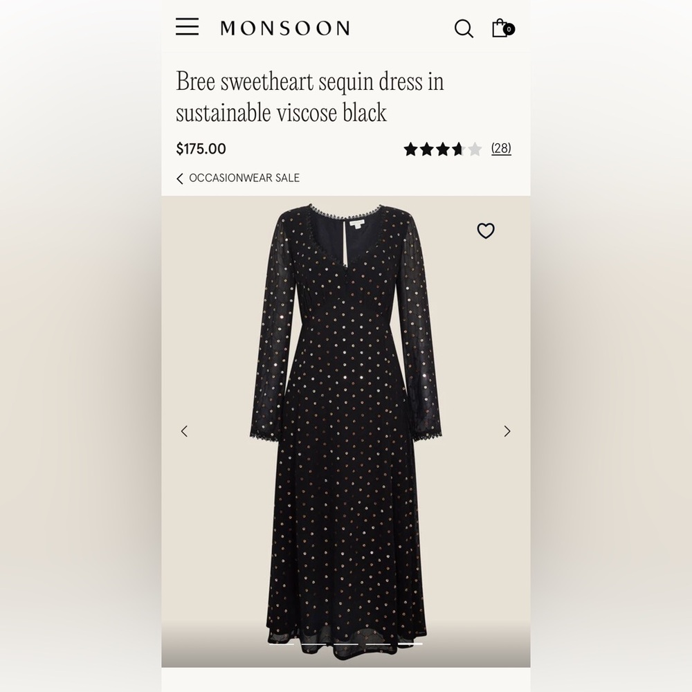 Monsoon Black Midi Dress with Gold sequin and lace detailing - Picture 2 of 9